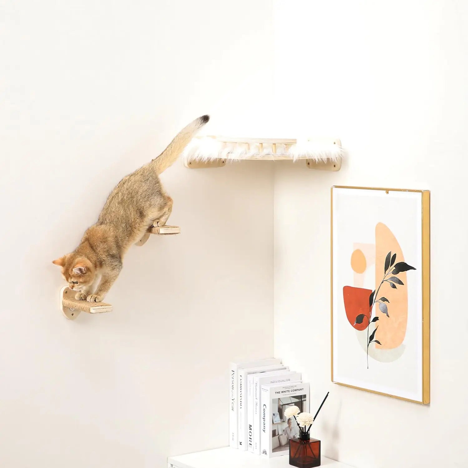Wall-Mounted Wooden Cat Scratcher & Perch
