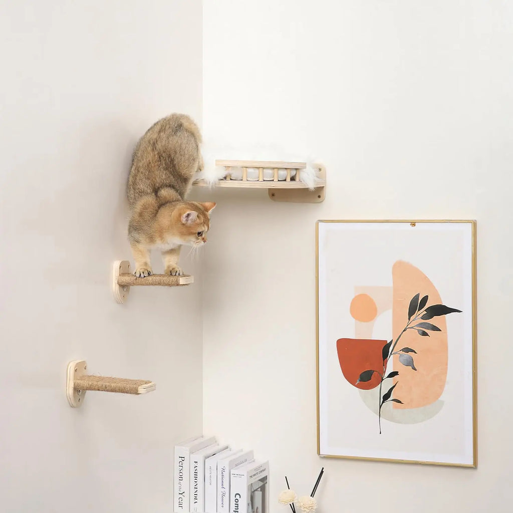 Wall-Mounted Wooden Cat Scratcher & Perch