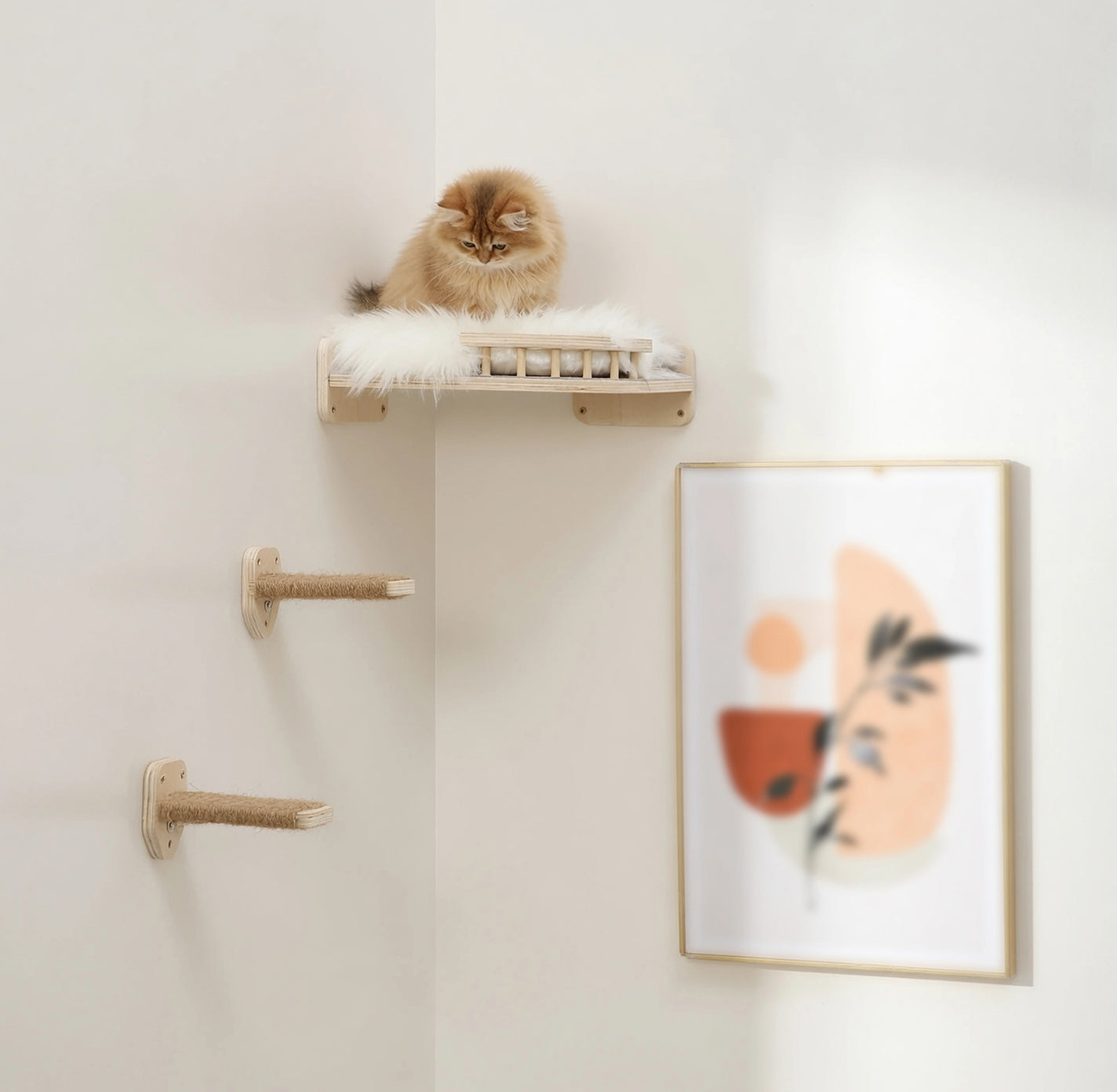 Wall-Mounted Wooden Cat Scratcher & Perch
