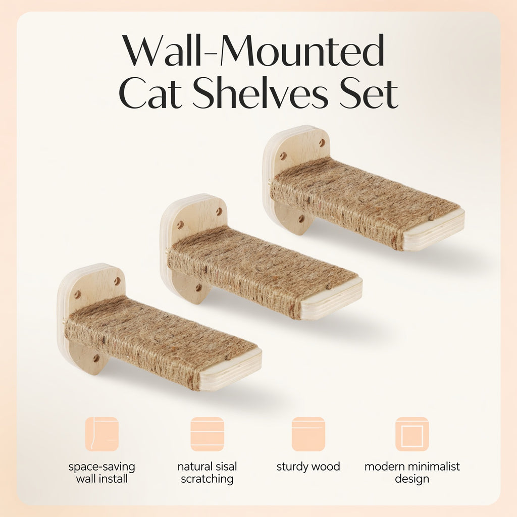 Wall-Mounted Wooden Cat Scratcher & Perch